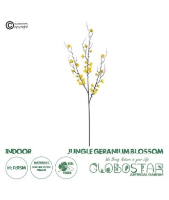 GloboStar® Artificial Garden YELLOW JUNGLE GERANIUM BLOSSOM BRANCH 21460 Τεχνητό Διακοσμητικό Κλαδί Κίτρινο Γεράνι Y95cm